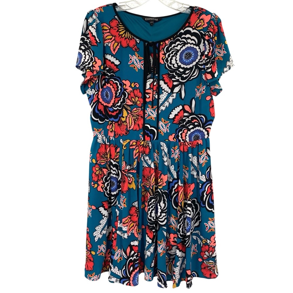 Express Floral Fit And Flare Dress Y2K Size 12